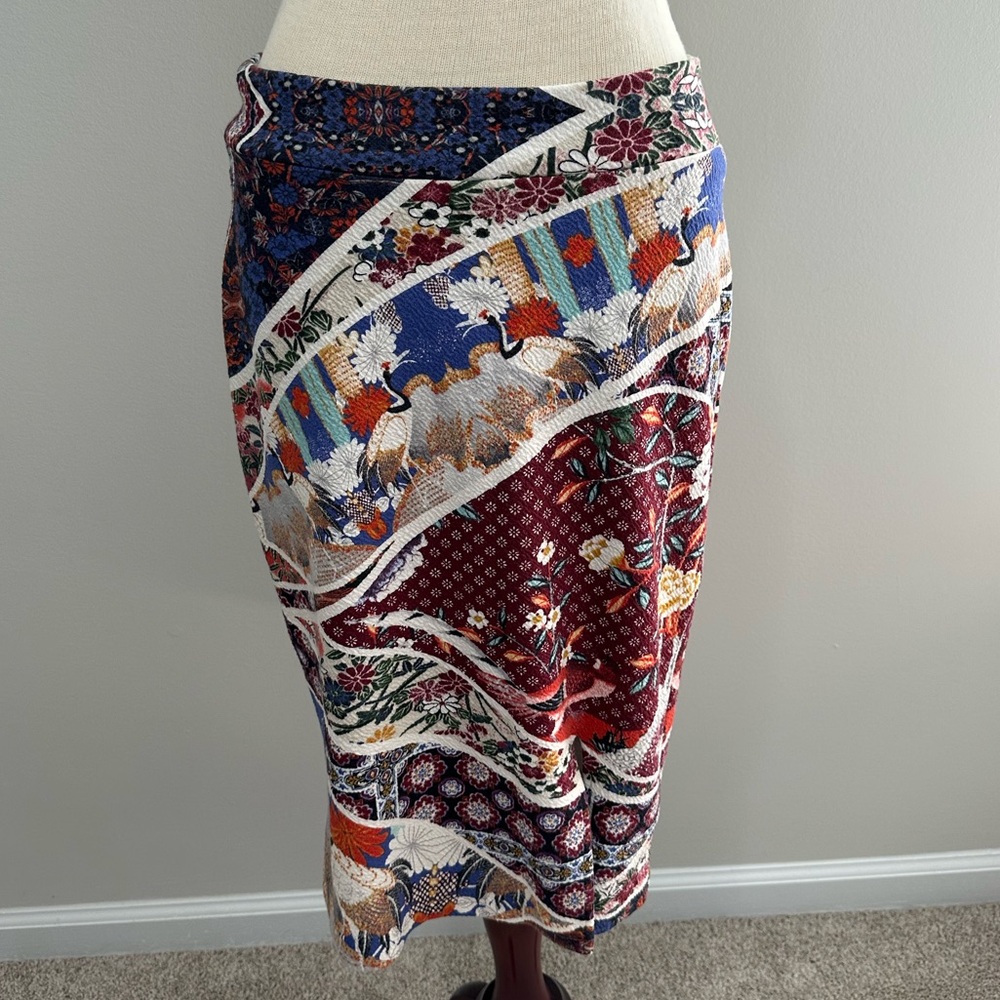 Anthropologie Maeve Vannia Asian Crane Print Pencil Skirt